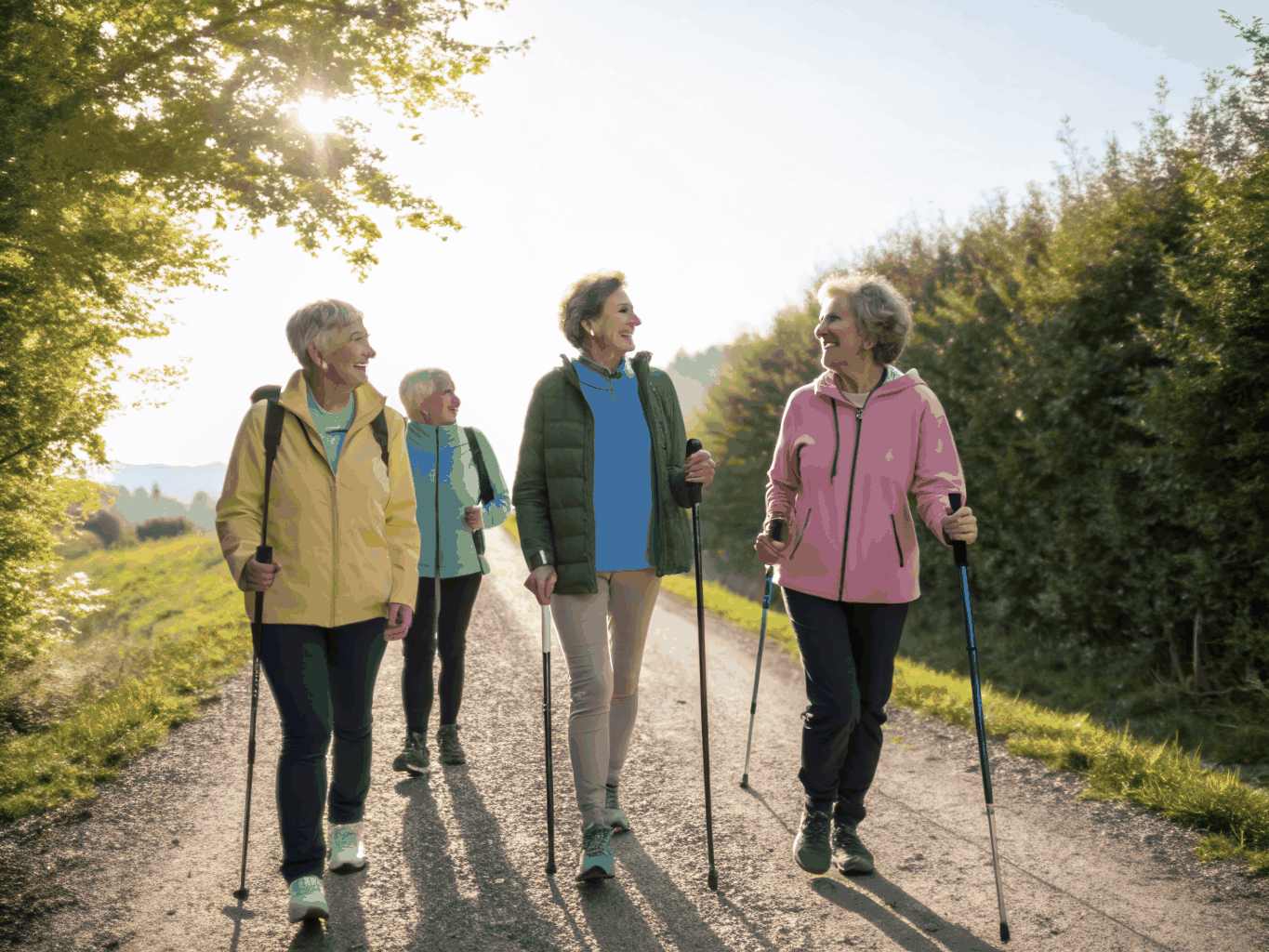 Residents taking part in a gentle outdoor walking group and exercise session