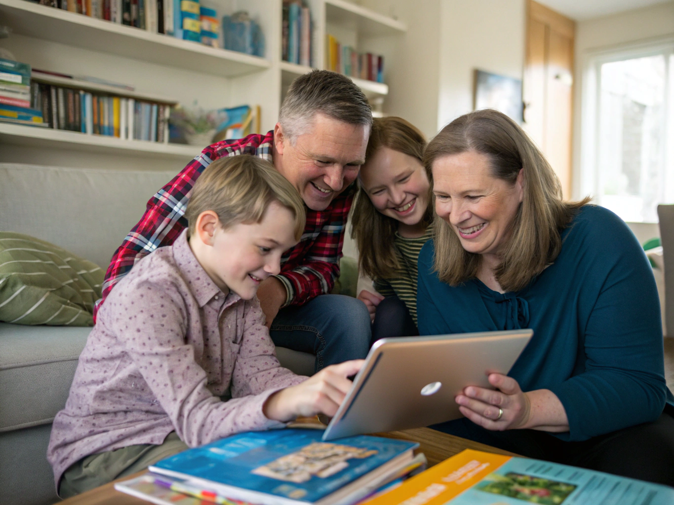 Marcus and his sons in the community learning library