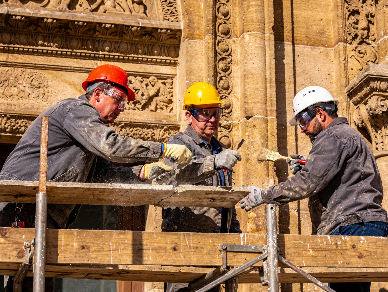 Restoration stonework inspection at the Priory site