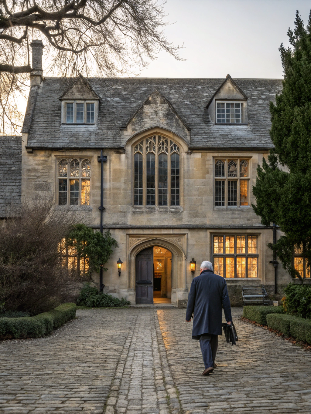 Historic Priory building stone facade and community entrance