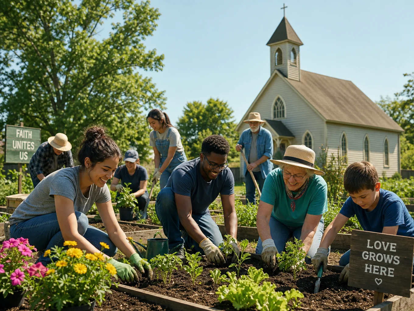 Volunteers cultivating vegetables in the community garden at the Priory Community Centre