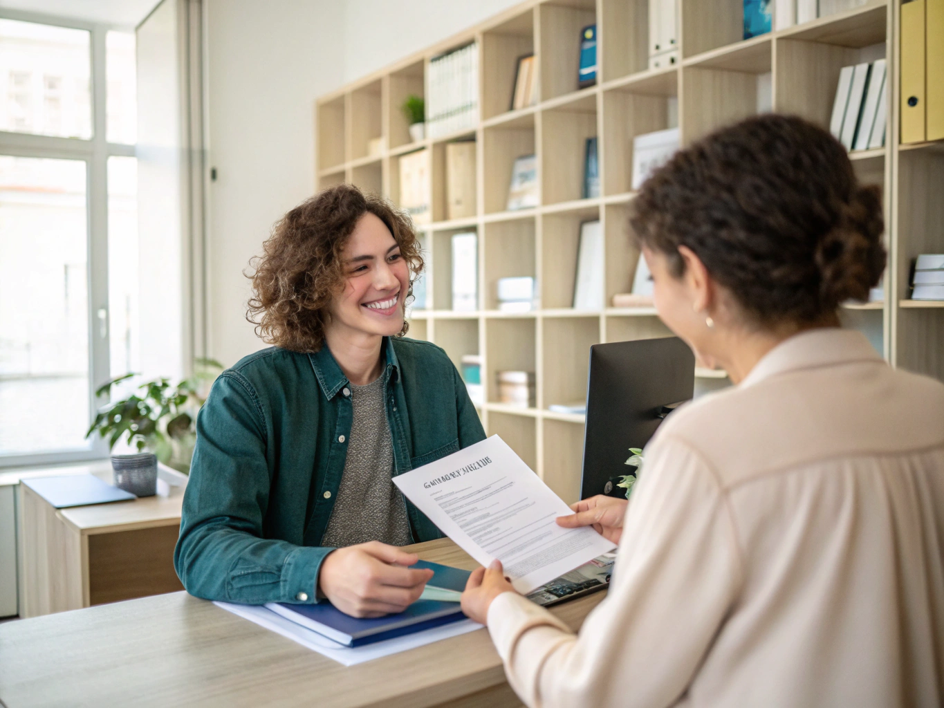 Case worker reviewing paperwork and offering clear guidance to a resident