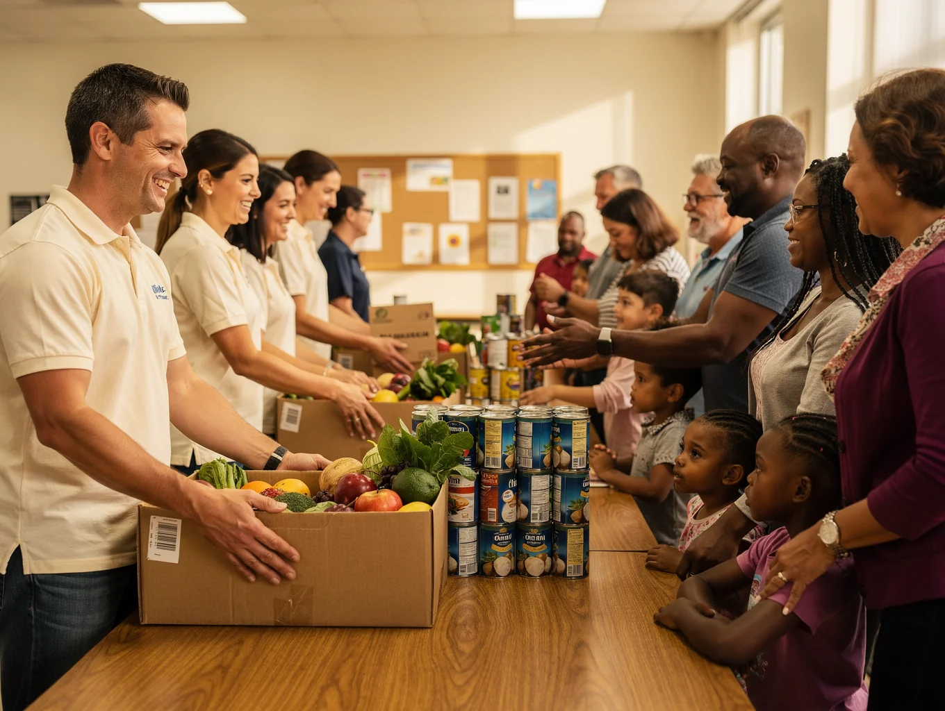 Community volunteer packing practical essential grocery parcels